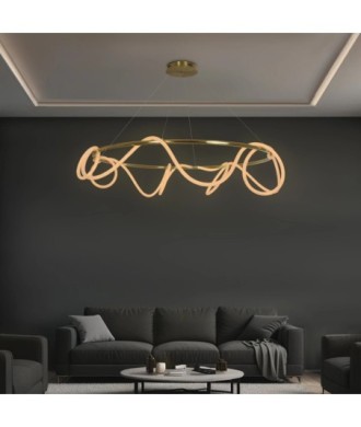 kelvo® GLOW KLV-101-0165 Κρεμαστό Φωτιστικό Οροφής LED 100W 10000lm 360° AC 220-240V IP20 Ρυθμιζόμενο Λευκό CCT με Χειριστήριο από 2700K έως 6000K Dimmable - Lumileds SMD Chip - Χρυσό Πλατίνα - Μ150 x Π150 x Υ100cm - 3 Χρόνια Εγγύηση